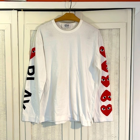 PLAY comme des garçons white t shirt with hearts size L - Picture 1 of 6